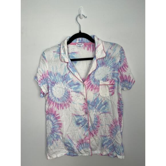 Splendid Tie Dye Pajama Set Women Small Short Sleeve Button Top Shorts - Picture 2 of 7